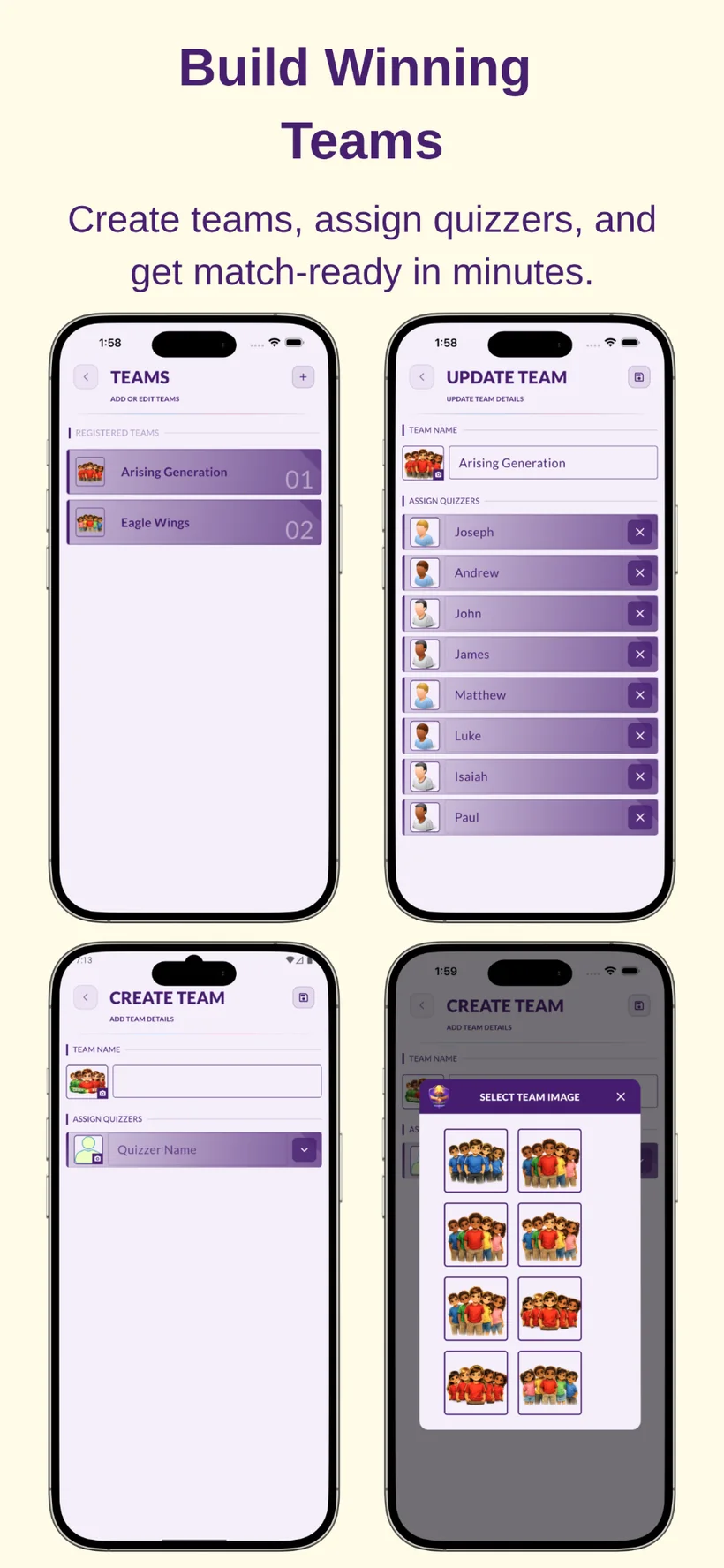 Team management screens